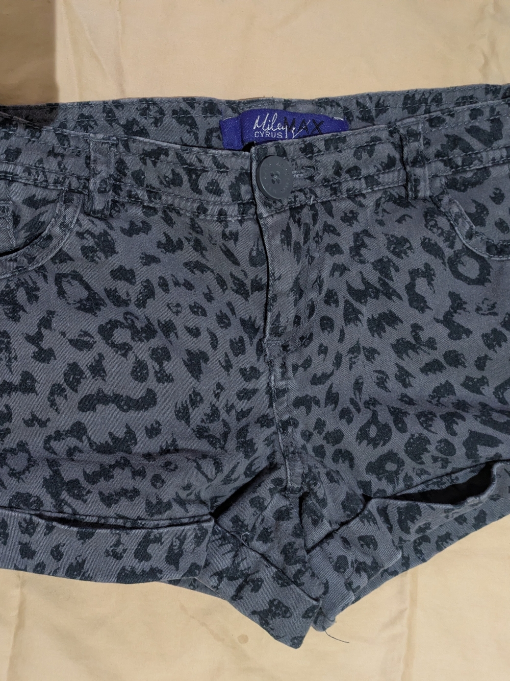Miley Cyrus & Max Azria Gray Black Leopard-Print Denim Shorts